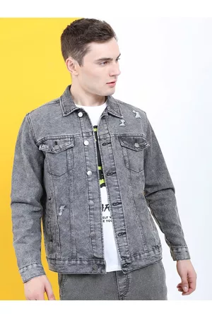 Ketch Men Spread Collar Washed Denim Trucker Jacket