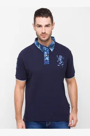Giordano Men Navy Blue Printed Polo Collar Slim Fit Cotton T-shirt