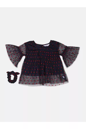 Ralph Lauren Girls Bell Sleeves Printed Top With Hair Band