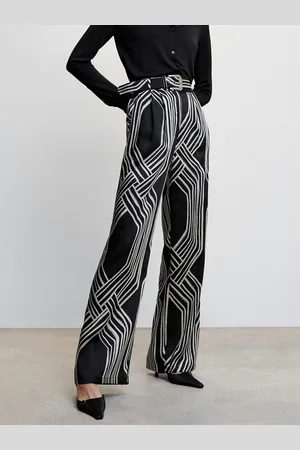 MANGO Striped High-Rise Trousers with a Belt