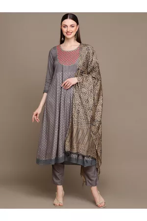 HERE&NOW Ethnic Motifs Embroidered Anarkali Kurta with Trousers & Dupatta