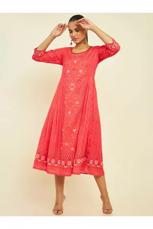 Soch Ethnic Motif Printed A-Line Midi Ethnic Dress
