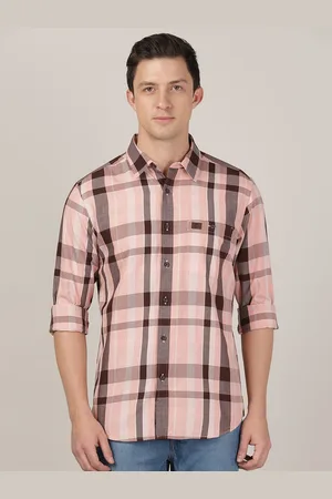 MERCHANT MARINE Men Pink Classic Slim Fit Tartan Checks Checked Casual Shirt