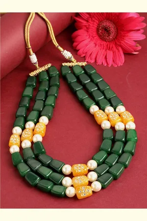 DUGRISTYLE Gold-Plated Kundan & Pearls Layered Necklace