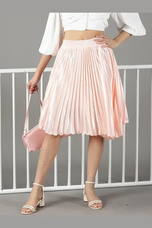 SHOWOFF Women Accordion Pleated Flared Satin Skirt