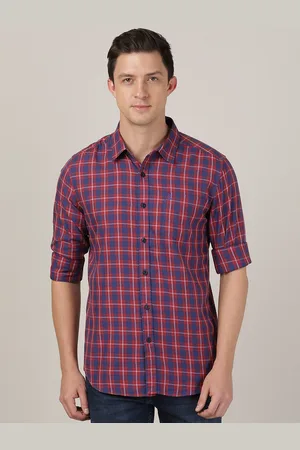 MERCHANT MARINE Men Blue & Red Classic Slim Fit Checked Cotton Casual Shirt