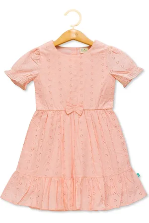 Juscubs Girls Puff Sleeve Bow Detail Schiffli Dress