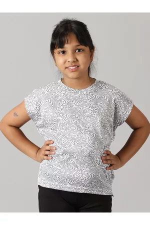 KiddoPanti Girls Abstract Printed Dolman Sleeve T-shirt