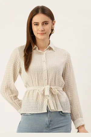 MADAME Women Self Design Semi Sheer Casual Shirt