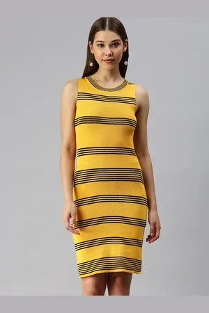 SHOWOFF Round Neck Striped Bodycon Dress