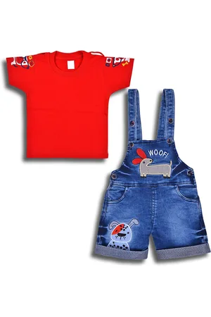 Wish Karo Boys Cotton T-shirt with Dungaree Shorts