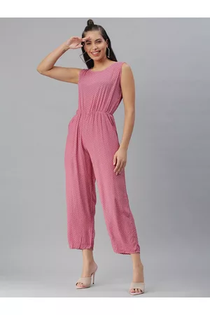 SHOWOFF Women Printed Round Neck Cotton Basic Jumpsuit
