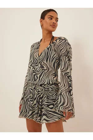 NA-KD Chiffon Animal Striped Flared Sleeve A-Line Mini Dress