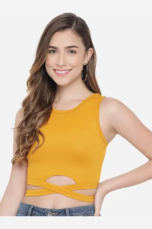 LE BOURGEOIS Women Mustard Slim Fit Tank Crop Top