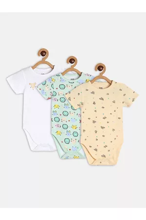 MINI KLUB Infant Boys Pack Of 3 Printed Pure Cotton Rompers