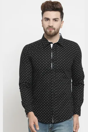 Purple State Men Black Slim Fit Printed Casual Shirt