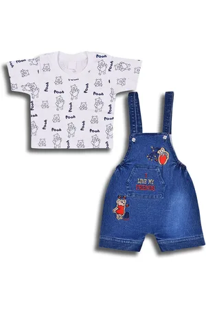 Wish Karo Infant Boys Cotton Denim Dungarees with T-shirt