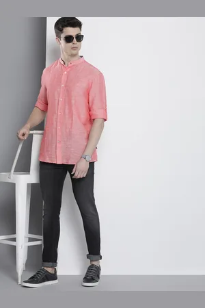 Nautica Band Collar Slim Fit Linen-Cotton Casual Shirt