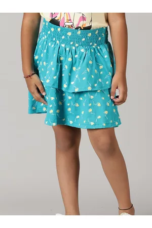 KiddoPanti Girls Polka Dot Printed Pure Cotton Layered Skirt