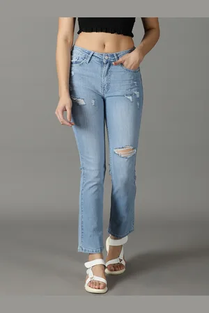 SHOWOFF Women Relaxed Fit High-Rise Mildly Distressed Light Fade Stretchable Cotton Jeans