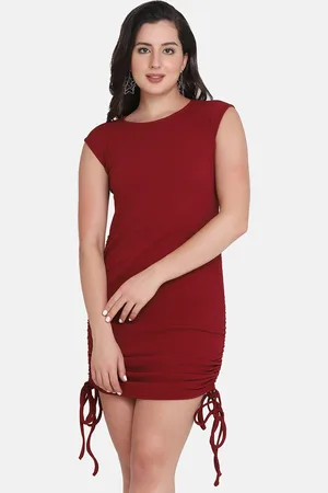 BuyNewTrend Maroon Tie-Up Sheath Dress
