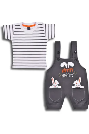 Wish Karo Boys Striped T-shirt With Dungaree Set