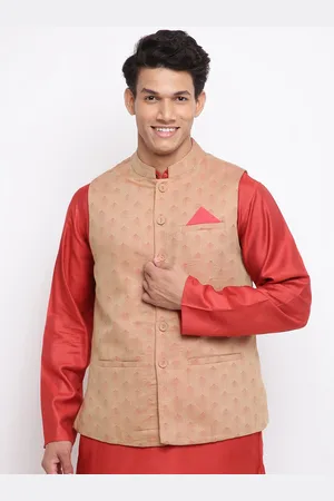Fabindia Men Gold-Toned Printed Woven Nehru Jackets