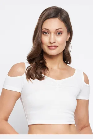 LE BOURGEOIS Women White Cold Shoulder Crop Top