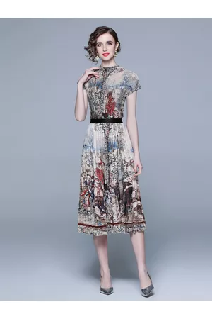 JC Collection Women Printed Round Neck Top With Skirt