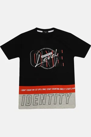 V-Mart Boys Black Typography Printed Cotton T-shirt
