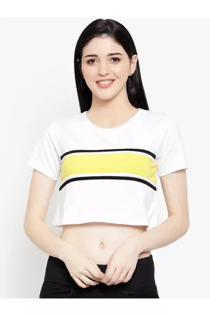 LE BOURGEOIS Women White & Yellow Colourblocked Top