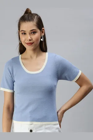 SHOWOFF Women Blue Solid Crop Top