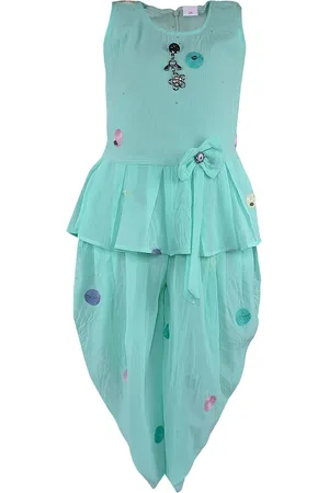 Wish Karo Girls Blue & Pink Printed Top with Dhoti Pants