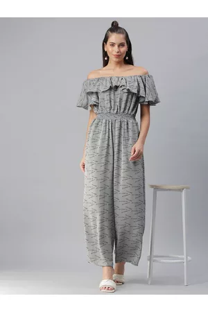 SHOWOFF Women Off-Shoulder Printed Cotton Basic Jumpsuit