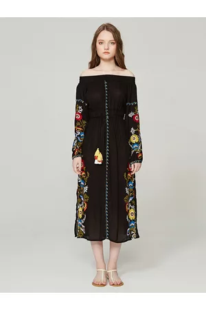 JC Collection Floral Off-Shoulder Side Slit A-Line Midi Dress