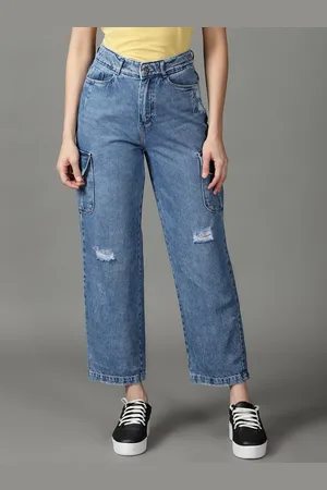 SHOWOFF Women High-Rise Slash Knee Light Fade Cotton Jeans