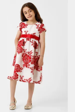 KATE & OSCAR Girls Round Neck Floral Printed Jacquard Fit & Flare Midi Dress