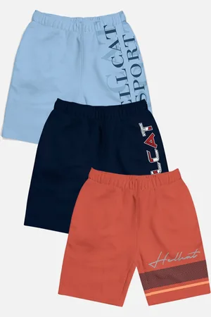 HELLCAT Boys Pack of 3 Trendy Typographic Printed Cotton Sports Shorts