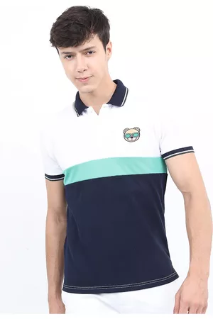 Ketch Men White Colourblocked Polo Collar Slim Fit T-shirt