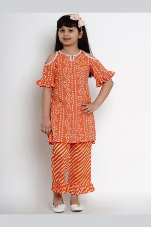 Bhama Girls Bandhani Printed Regular Pure Cotton Kurta With Trousers