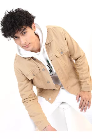 Ketch Men Beige Washed Denim Jacket