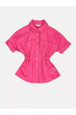 Ralph Lauren Girls Shirt Collar Ruched Shirt Style Dress