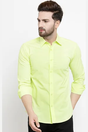 Purple State Men Lime Green Cotton Slim Fit Solid Casual Shirt