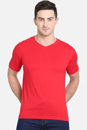 PROTEENS Men Red Solid V-Neck T-shirt