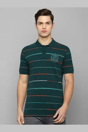 Louis Philippe Men Green Striped Polo Collar T-shirt
