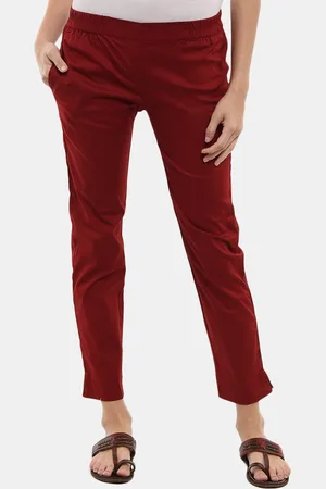 V-Mart Flat-Front Cotton Lycra Cropped Cigarette Trousers