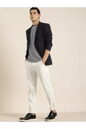 Invictus Men Navy Blue Solid Slim Fit Single Breasted Blazer