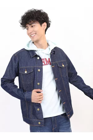 Ketch Men Navy Blue Washed Denim Jacket