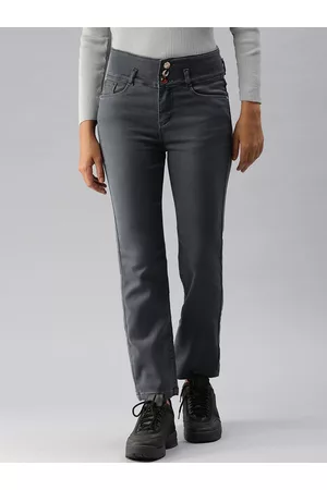 SHOWOFF Women Grey Straight Fit High-Rise Stretchable Jeans