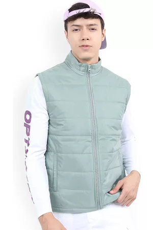 Ketch Men Green Solid Sleeveless Puffer Jacket